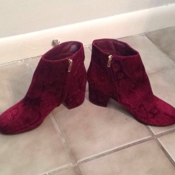 Magenta Crushed Velvet Ankle Boots - Picture 2 of 4